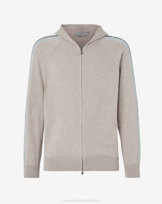 Kapuzenpullover aus Baumwolle und Kaschmir mit durchgehendem Reißverschluss Corneliani Männer 8RL0157 Beige Kleidung