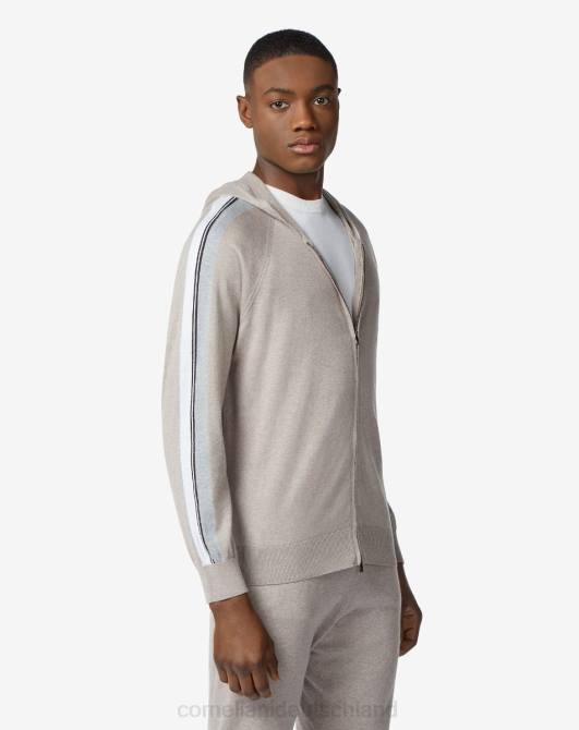 Kapuzenpullover aus Baumwolle und Kaschmir mit durchgehendem Reißverschluss Corneliani Männer 8RL0157 Beige Kleidung