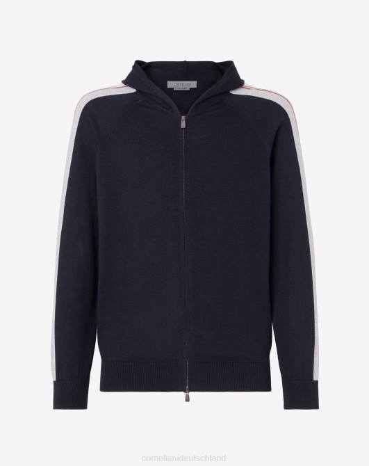 Kapuzenpullover mit durchgehendem Reißverschluss aus Baumwollmischung Corneliani Männer 8RL0156 Navy blau Kleidung