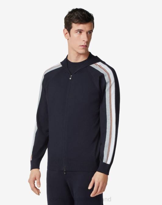 Kapuzenpullover mit durchgehendem Reißverschluss aus Baumwollmischung Corneliani Männer 8RL0156 Navy blau Kleidung