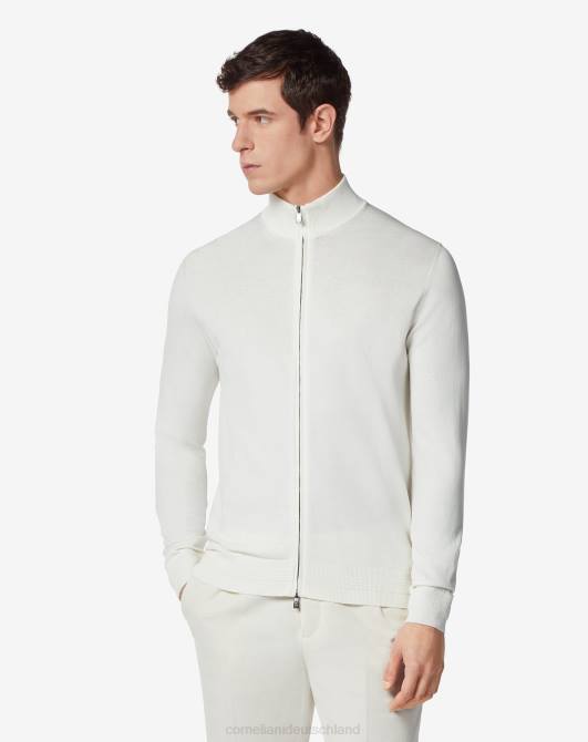 Marineblauer Baumwollpullover mit durchgehendem Reißverschluss Corneliani Männer 8RL0120 Weiß Kleidung
