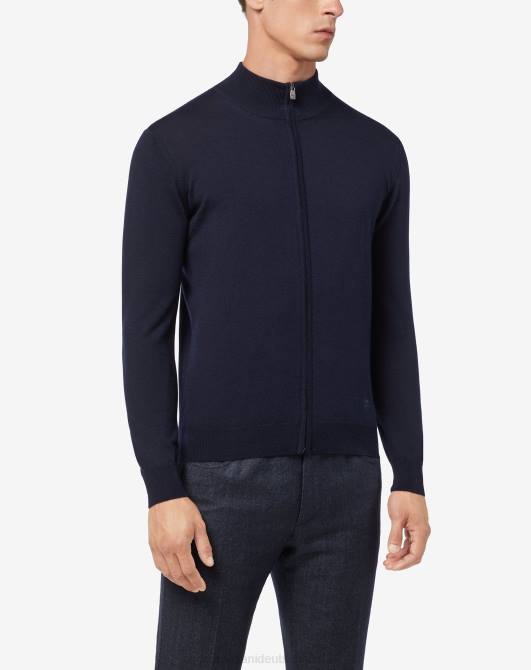 Pullover aus Merinowolle mit durchgehendem Reißverschluss Corneliani Männer 8RL0172 Blau Kleidung