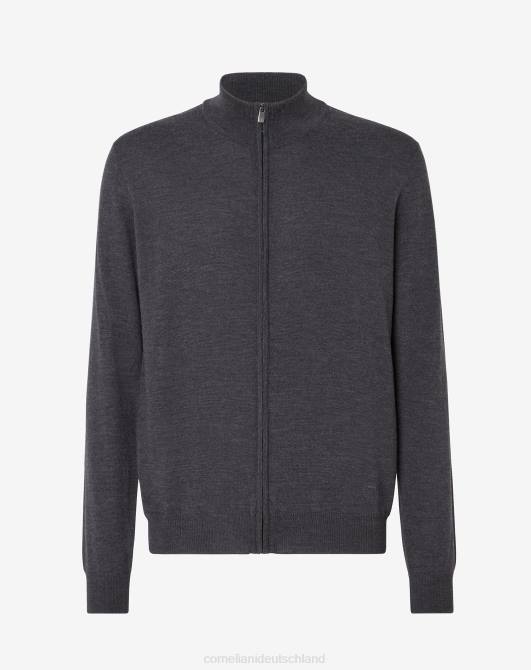 Pullover aus Merinowolle mit durchgehendem Reißverschluss Corneliani Männer 8RL0174 dunkelgrau Kleidung