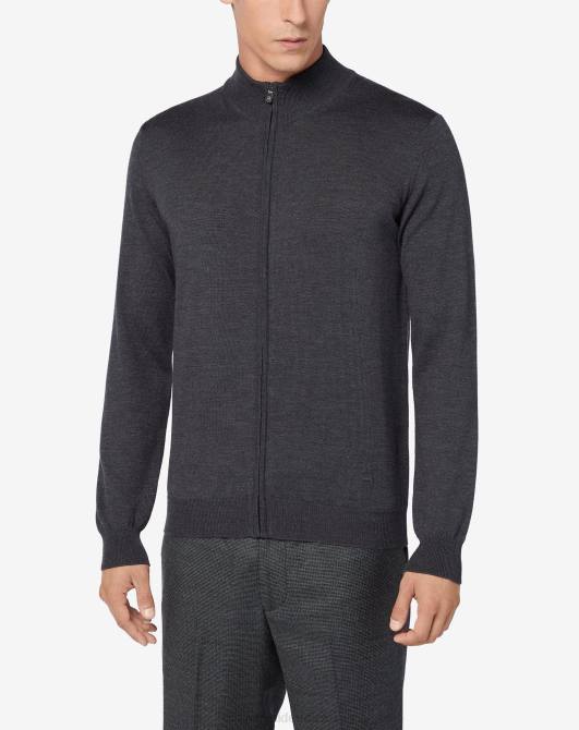 Pullover aus Merinowolle mit durchgehendem Reißverschluss Corneliani Männer 8RL0174 dunkelgrau Kleidung