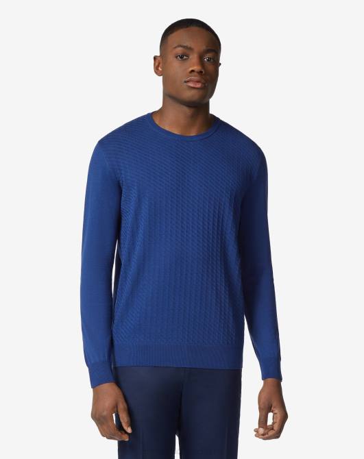 Pullover mit Rundhalsausschnitt aus Cina-Pima-Baumwolle Corneliani Männer 8RL0113 Blau Kleidung