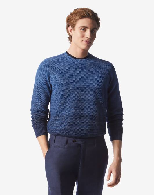 Pullover mit Rundhalsausschnitt und Zopfmuster Corneliani Männer 8RL0111 Blau Kleidung