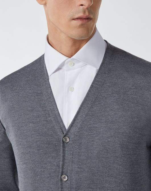 Strickjacke aus 18 gg Merinowolle Corneliani Männer 8RL0136 Melangegrau Kleidung