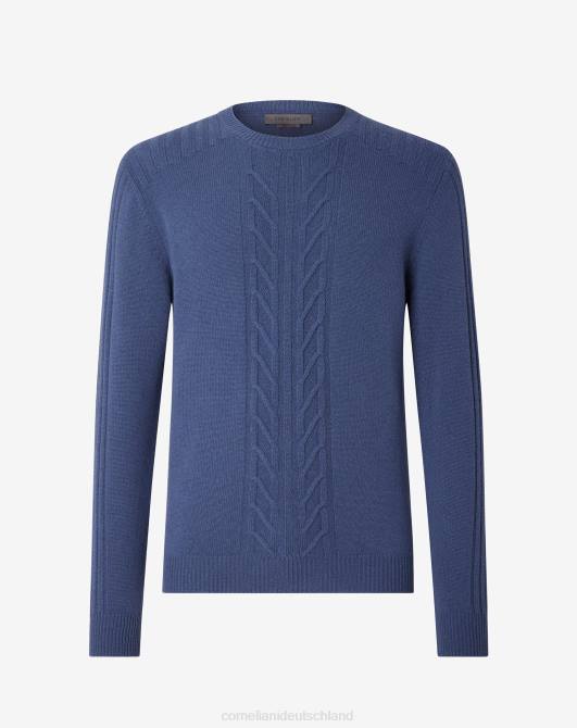 Zopfstrickpullover aus nachhaltiger Wolle und Kaschmir mit Rundhalsausschnitt Corneliani Männer 8RL0132 Blau Kleidung