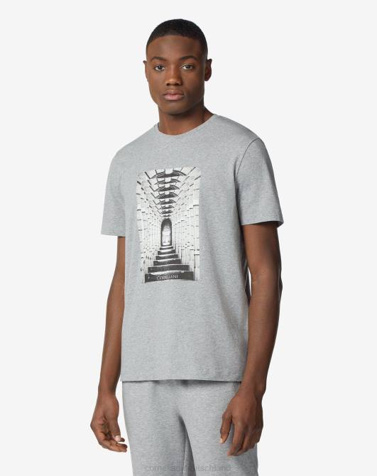 Baumwoll-T-Shirt mit Rundhalsausschnitt und Aufdruck Corneliani Männer 8RL0286 grau Kleidung