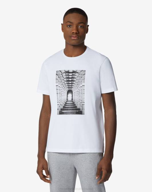 Baumwoll-T-Shirt mit Rundhalsausschnitt und Aufdruck Corneliani Männer 8RL0289 Weiß Kleidung