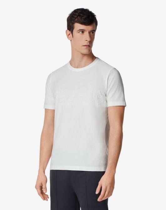 Baumwoll-T-Shirt mit Rundhalsausschnitt und Logo Corneliani Männer 8RL0300 Weiß Kleidung