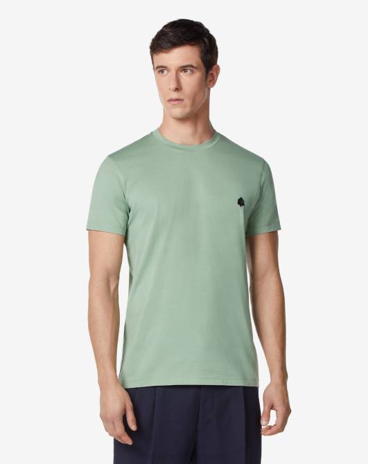 Baumwoll-T-Shirt mit Rundhalsausschnitt und Logo Corneliani Männer 8RL0304 Grün Kleidung