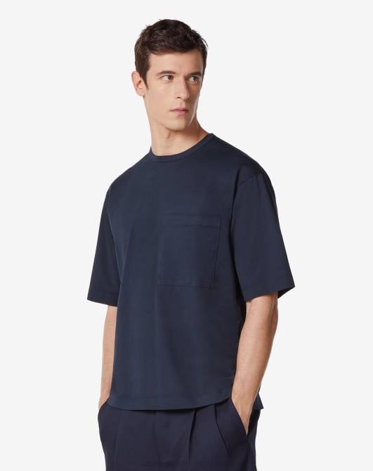 T-Shirt mit Rundhalsausschnitt aus Bio-Baumwolle Corneliani Männer 8RL0301 Navy blau Kleidung