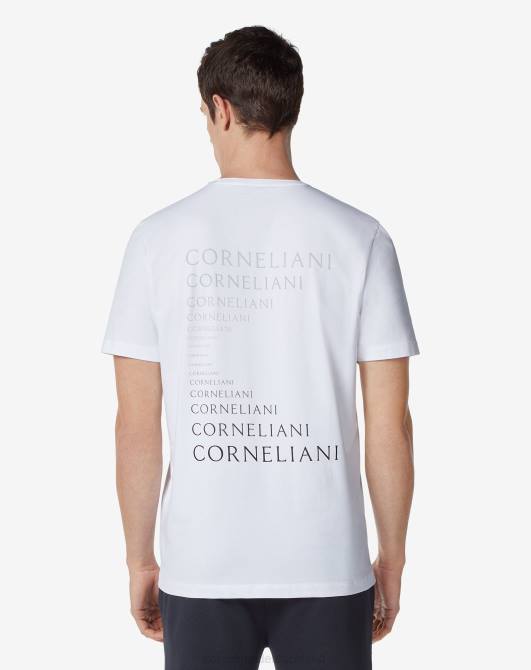 T-Shirt mit Rundhalsausschnitt aus Stretch-Baumwolle Corneliani Männer 8RL0285 Weiß Kleidung