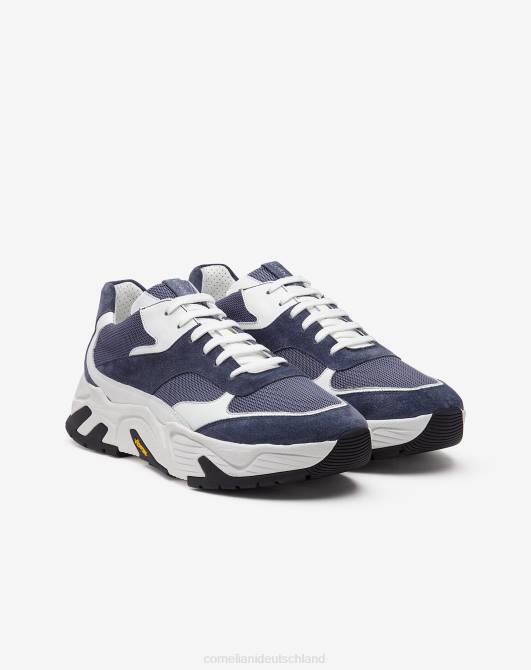 Ledersneaker mit technischem Stoff Corneliani Männer 8RL0412 Blau Schuhe
